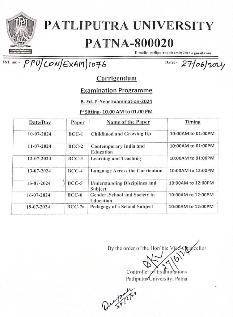 ppu bed 1st year exam date