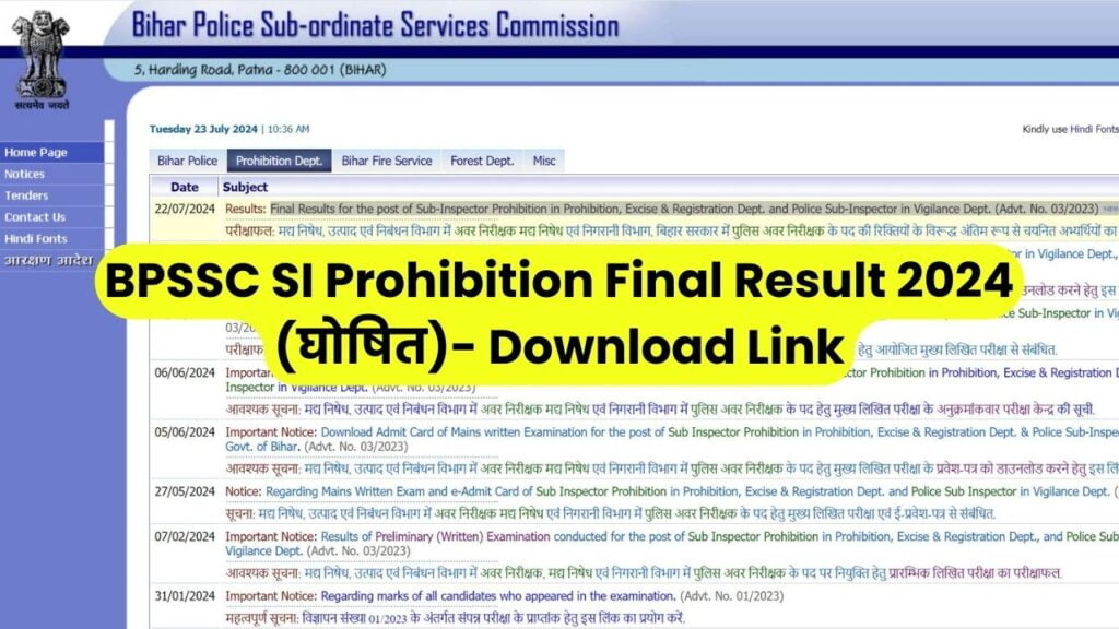 bpssc si prohibition final result