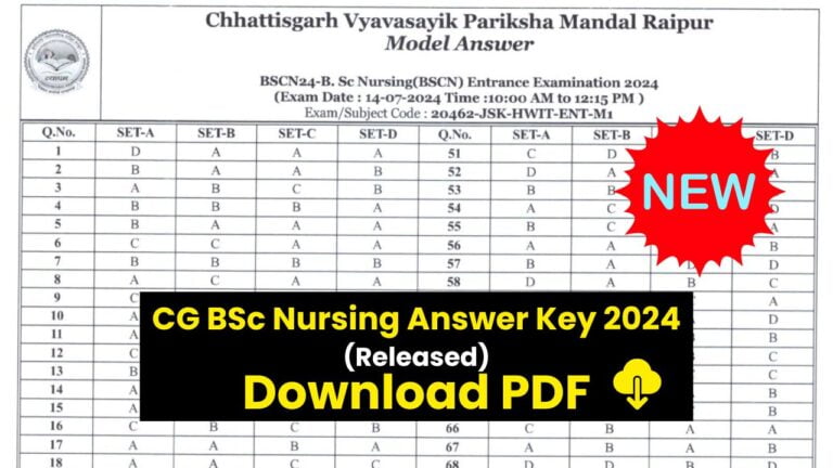 CG BSc Nursing Answer Key