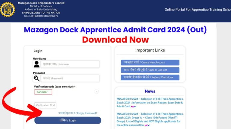 Mazagon Dock Apprentice Admit Card