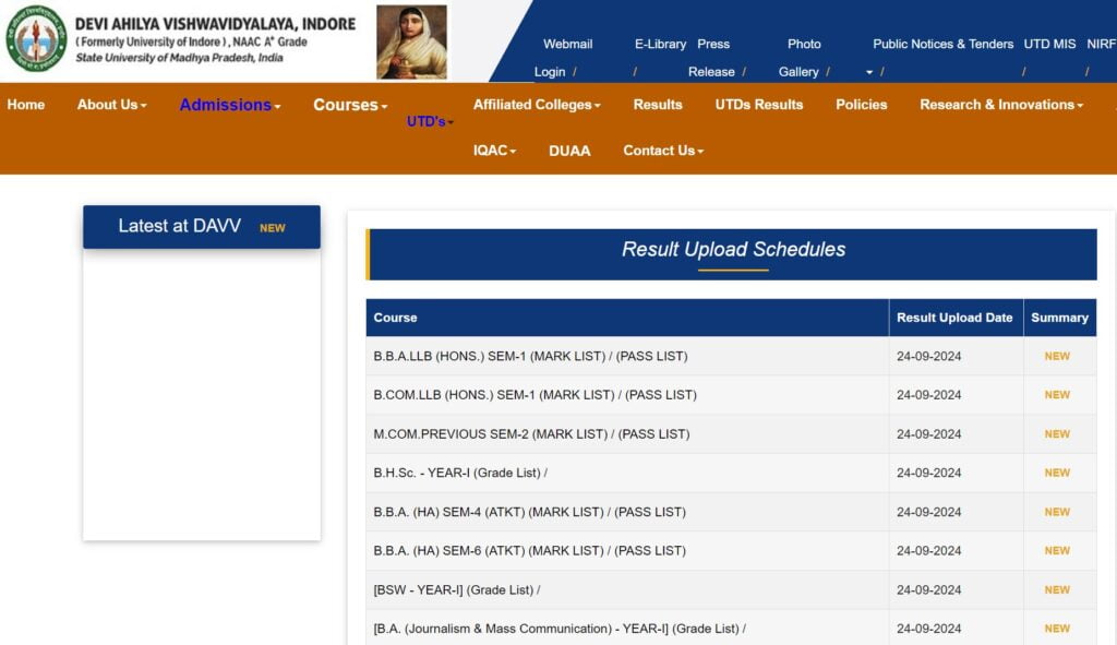 DAVV Result