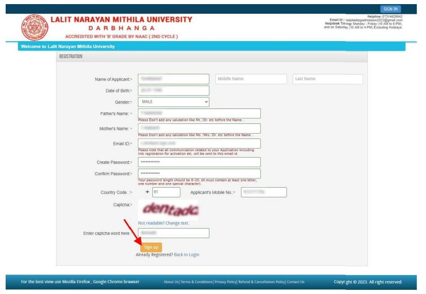 LNMU PG Admission Form