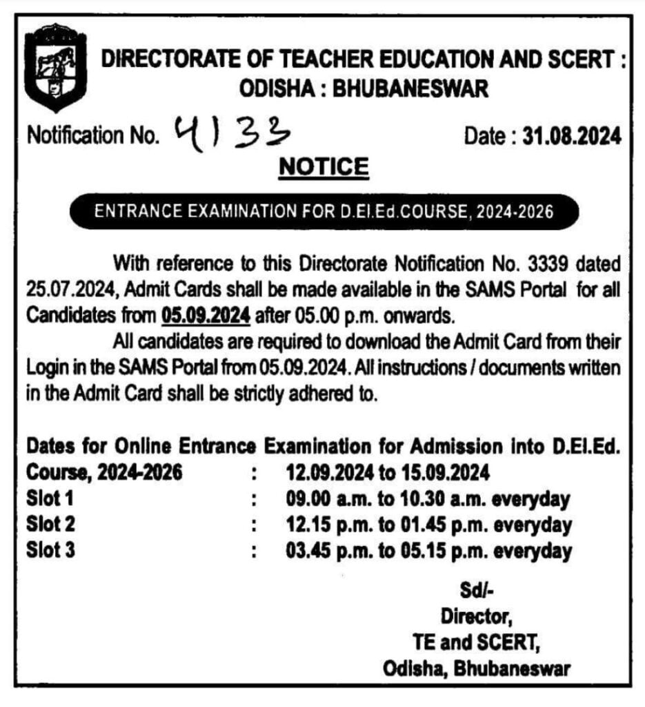 Odisha DElEd Exam Date