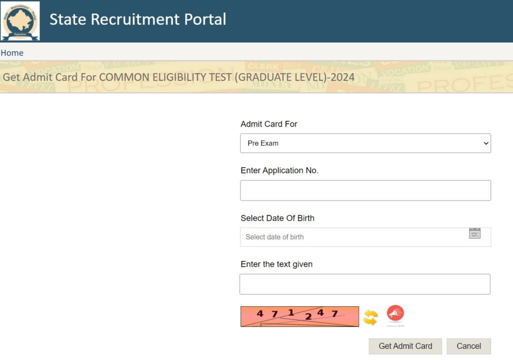 rajasthan cet admit card